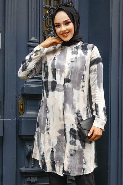 Neva Style Tunica Hijab neagra cu model 11690S