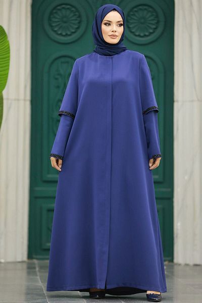 Neva Style Hijab albastru indigo cu mâneci detaliate 10091ım