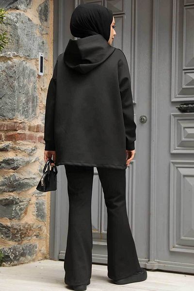 Neva Style طقم حجاب أسود بغطاء للرأس - 12312S