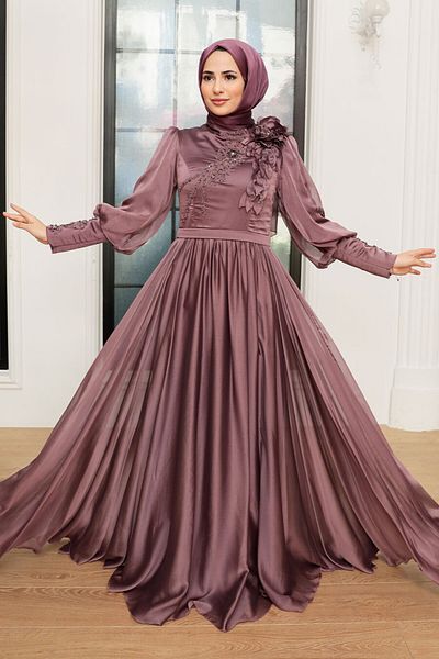 Neva Style Βραδινό φόρεμα Hijab με λεπτομέρεια λουλουδιών 21960kgk