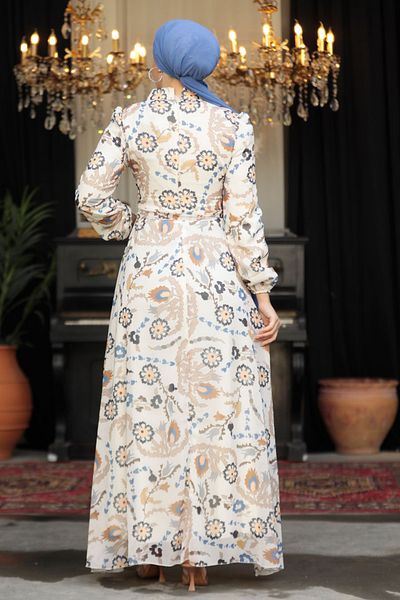 Neva Style Rochie Hijab Ecru cu Motiv Floral 279326 e