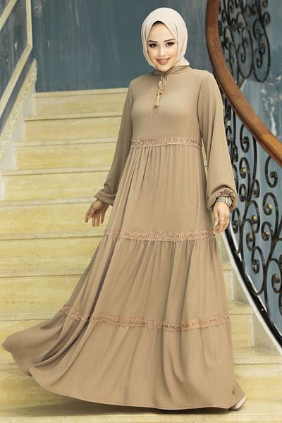 Neva Style Φόρεμα Hijab με πτυχωτό σκούρο βιζόν 5842kv