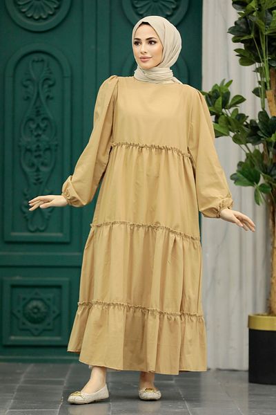 Neva Style Φόρεμα μπισκότο με πτυχωτό πλισέ Hijab Poplin 57342bs