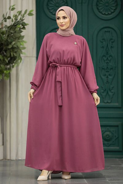 Neva Style Φόρεμα με ζώνη Dusty Rose Hijab 89621gk