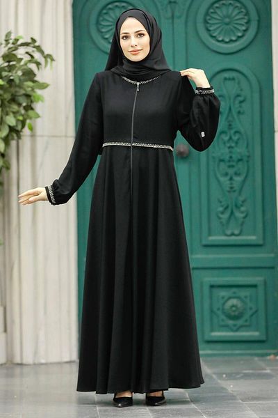 Neva Style - Hijab negru cu fermoar Ferace 62532s