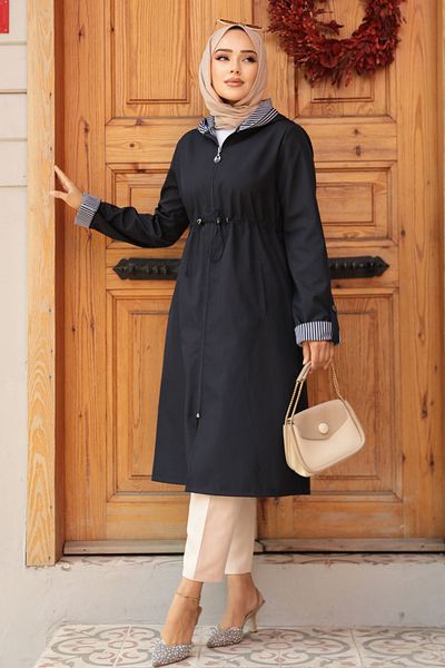 Neva Style Navy Blue Zippered Hijab Cap - 685L