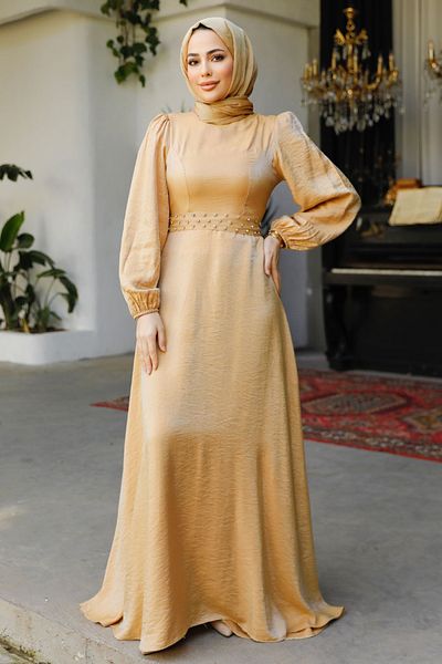 Neva Style Bead Detailed Biscuit Hijab Evening Dress 23301BS