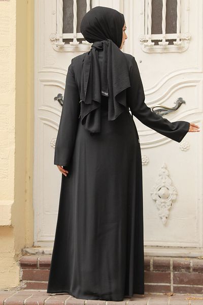 Neva Style Hijab negru cu detaliu de mărgele Ferace 20008s