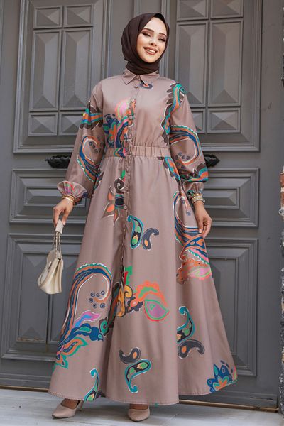 Neva Style Rochie Hijab cu imprimeu din nurcă închisă - 23441KV