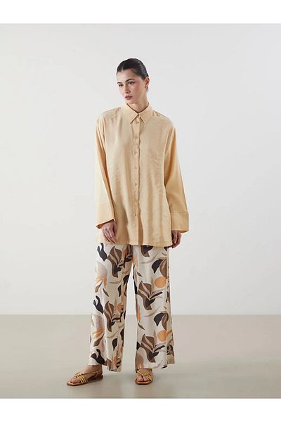 LC Waikiki Lcw Modest Beige Elastic Waist Patterned Women's Trousers