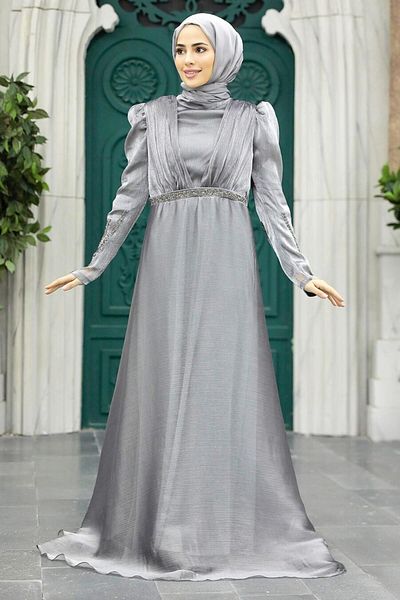 Neva Style Rochie de seara Hijab - Rochie de seara Hijab afumat brodata cu margele 25854fu