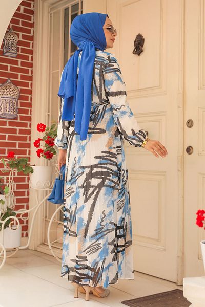 Neva Style Rochie Hijab cu model albastru - 34463M