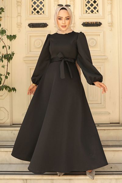 Neva Style Rochie Hijab Neagra - Curea, Model 23102S