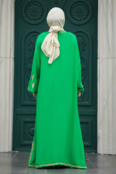 Neva Style Pattern Detailed Green Hijab Dress 10136Y