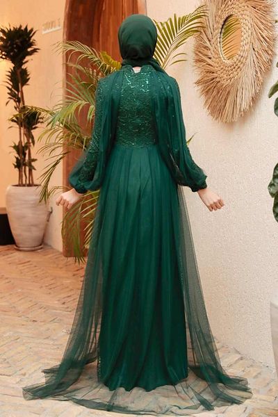Neva Style Cape Green Hijab Evening Dress 55190Y
