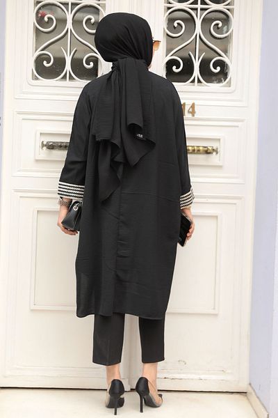 Neva Style Black Hijab Tunic - Tassel Detailed, Model 651S