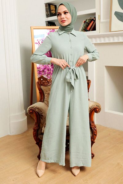 Neva Style - Buttoned Mint Hijab Jumpsuit 5703Mint