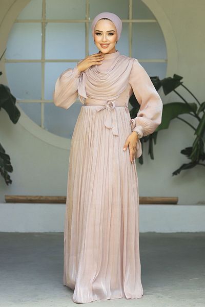Neva Style Rochie Hijab Drapeata cu Pudra - 44591PD
