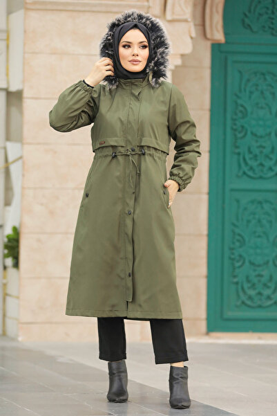 Neva Style Fur-Lined Khaki Hijab Parka 60651Hk