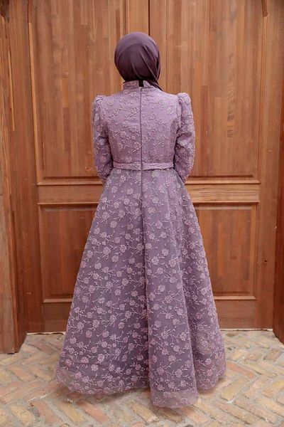 Neva Style Lacy Lilac Hijab Evening Dress 2238Lıla
