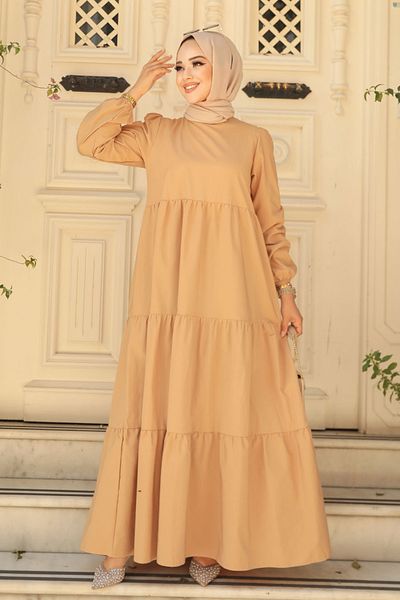 Neva Style Rochie din poplin Hijab cu pliuri în straturi 57345bs