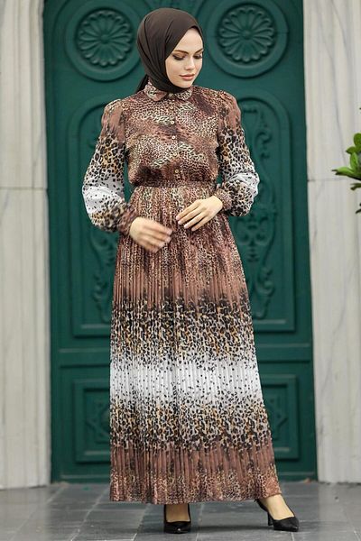 Neva Style Φόρεμα Μαριονέτας Σοκολάτας με Λεοπάρ 3878ck