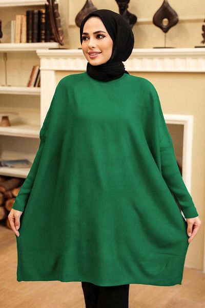 Neva Style المعطف التريكو الحجاب الأخضر الزمردي 3399zy