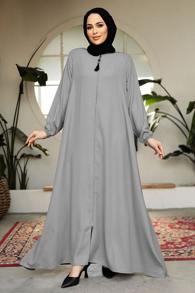 Neva Style Hijab gri cu fermoar Ferace 26301GR