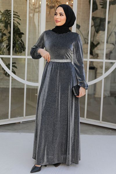 Neva Style Βραδινό φόρεμα Ασημί Καπνιστό Χιτζάμπ 42541fu