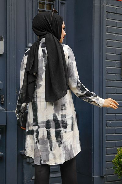 Neva Style Patterned Black Hijab Tunic 11690S