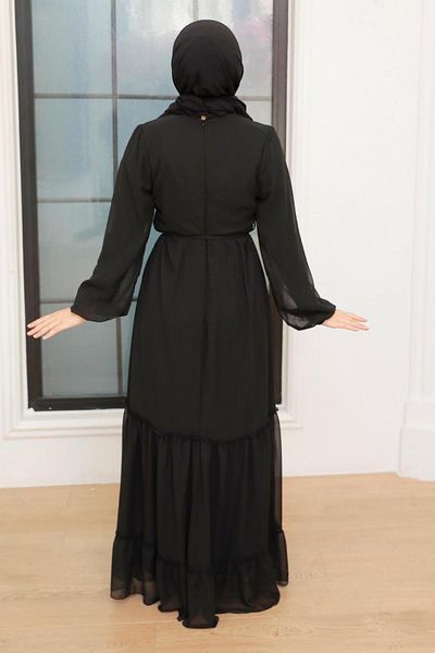 Neva Style Rochie neagră plisată cu hijab 5726s