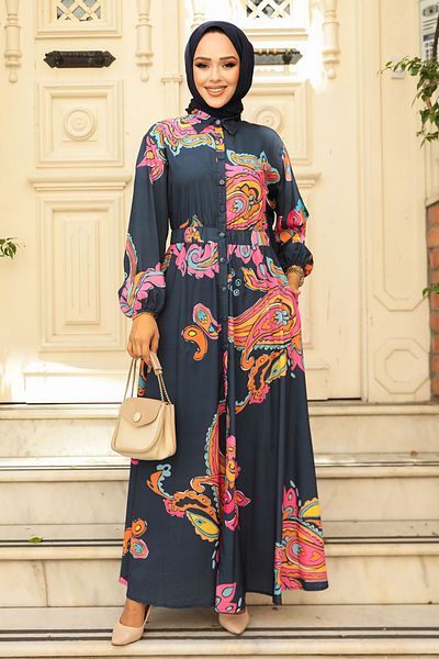 Neva Style Rochie Hijab cu model bleumarin - 23441L