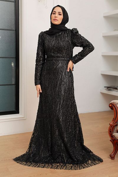 Neva Style Beaded Black Hijab Evening Dress 22633S