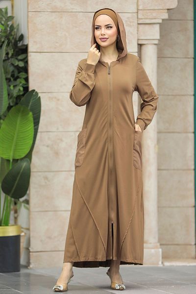 Neva Style Hooded Brown Hijab Ferace 20129Kh