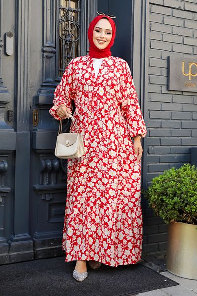 Neva Style Rochie Hijab cu model roșu - 23586K