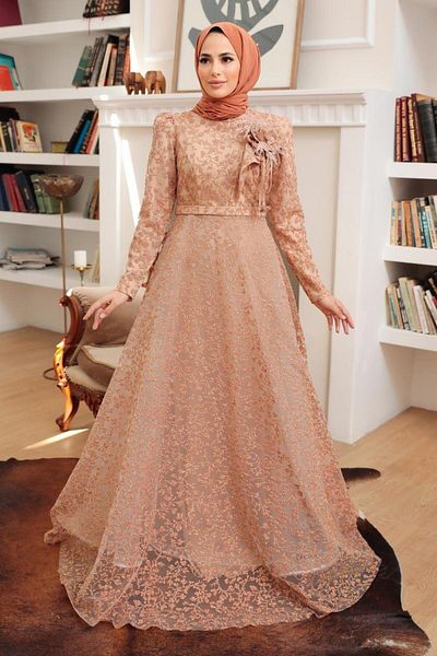 Neva Style Hijab Evening Dress - Lace Gold Hijab Evening Dress 22421gold