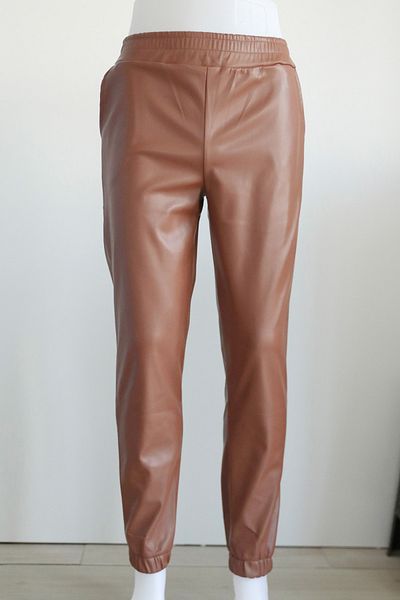 Neva Style Faux Leather Tan Hijab Pants 10210Tb