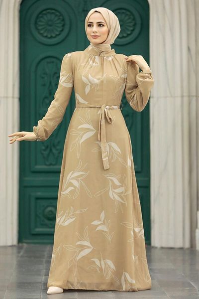 Neva Style - Rochie Hijab Biscuiți Cu Motiv Frunze 279315 bs
