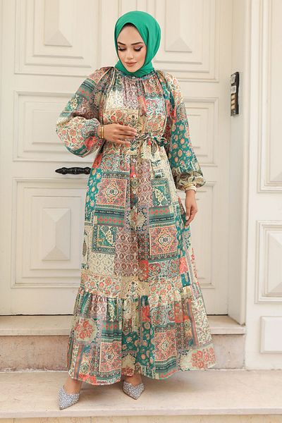 Neva Style Rochie hijab cu model verde - 23155Y