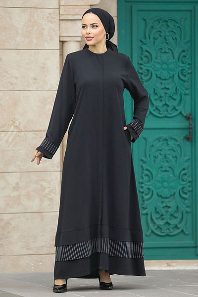 Neva Style Hijab negru cu buzunare Ferace 20132s