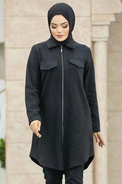 Neva Style تونيك حجاب أسود بسحاب 5944s