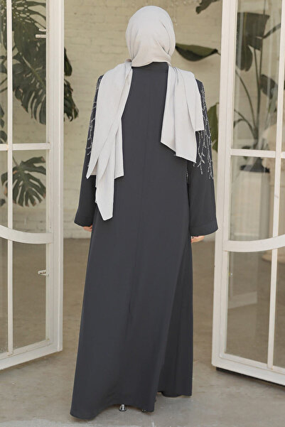 Neva Style Smoked Bead Embroidered Hijab Abaya - 29110FU