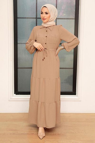 Neva Style - Rochie Hijab Biscuit cu nasturi 5720bs