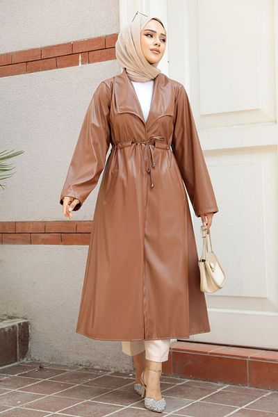 Neva Style Tan Leather Pocket Hijab Cap - 682Tb