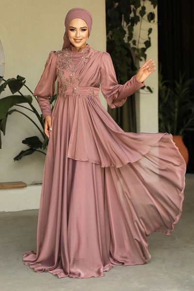 Neva Style Rochie de seară hijab cu gresie cu perle 21930krmt