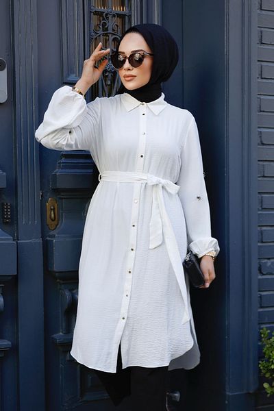 Neva Style تونيك حجاب إكرو بحزام 21095e
