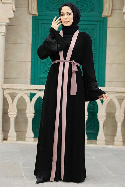 Neva Style Belted Salmon Hijab Abaya Model 55440Smn