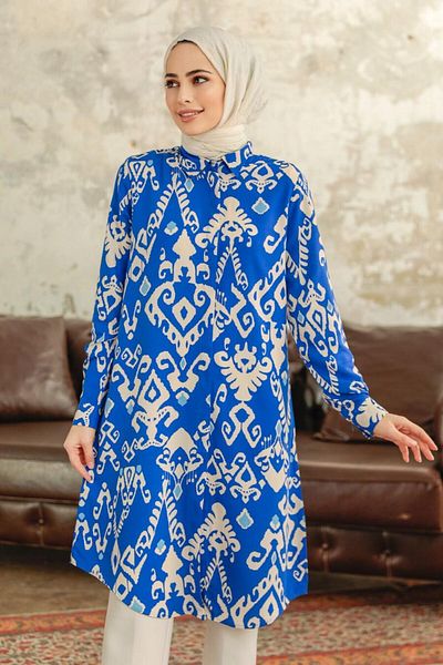 Neva Style Μοτίβο Sax Blue Hijab Viscose Tunic 11627sx