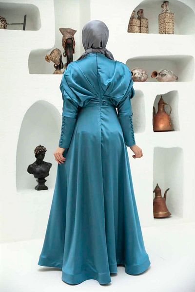 Neva Style Βραδινό φόρεμα με χάντρες Indigo Blue Hijab 22451ım
