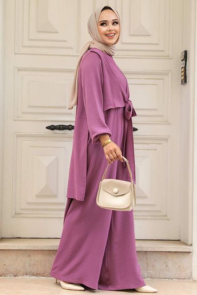 Neva Style بذلة حجاب مربوطة باللون الوردي الداكن 5714kgk